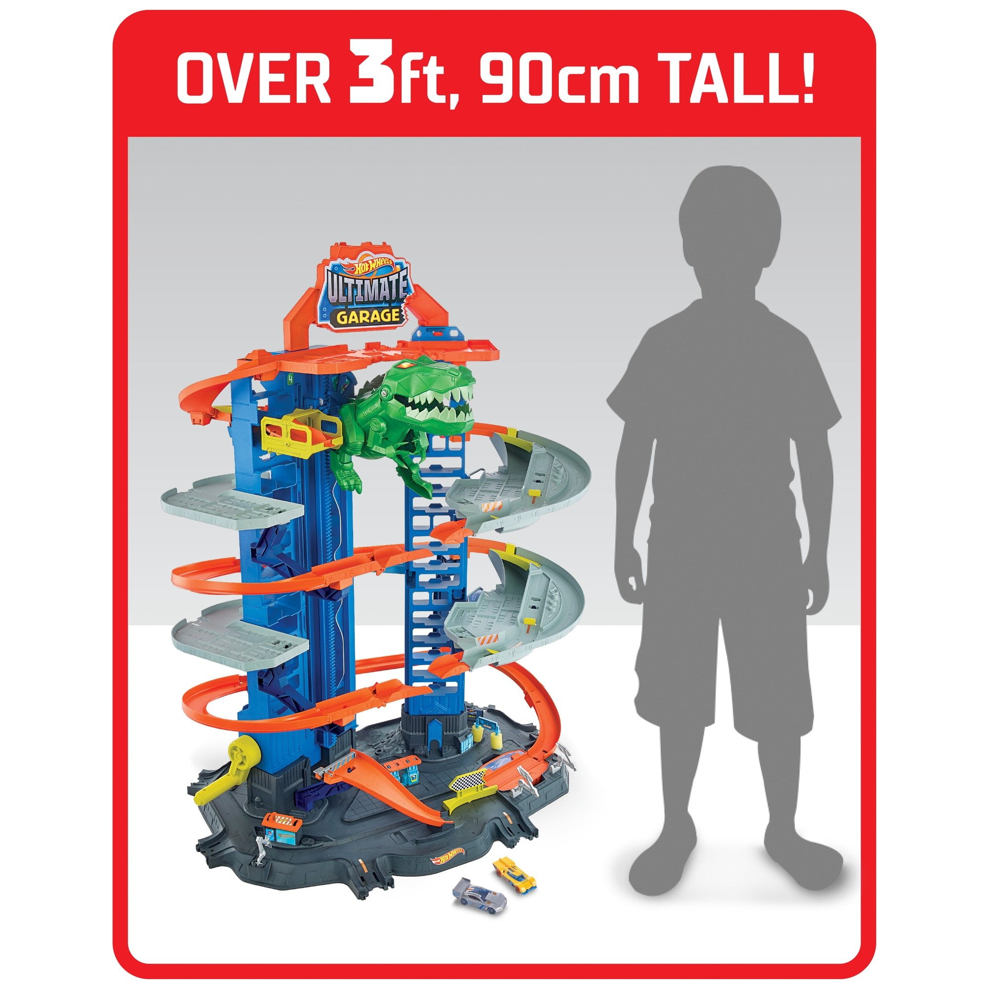 Hot wheels - city super dino robot garage - 90 cm de haut 100 places de  parking - 2 véhicules inclus - des 5 ans MATGJL14 - Conforama