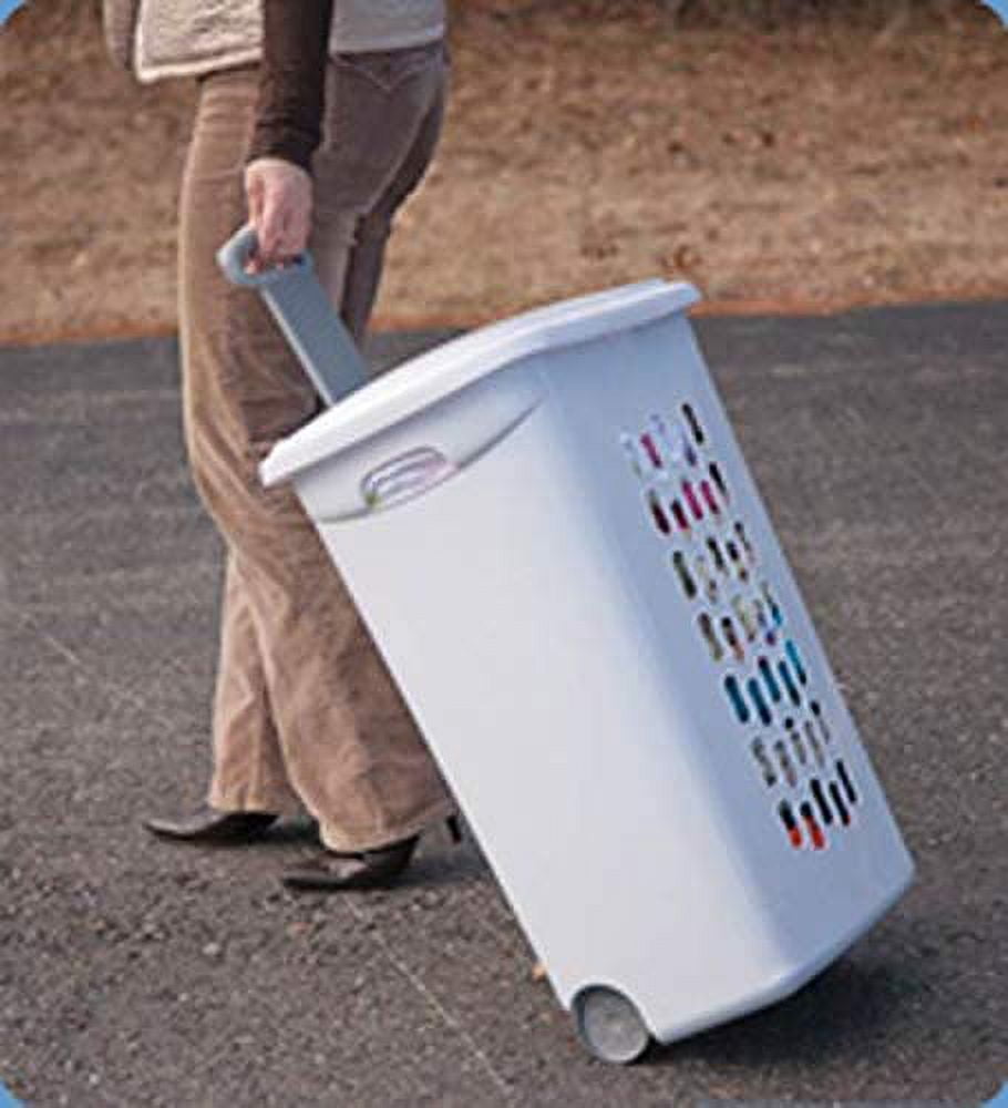 Ultra Wheeled Laundry Hamper with Lid, Handle and Wheels for Easy Rolling of Clothes to and from The Laundry Room, Plastic, White, 1-Pack