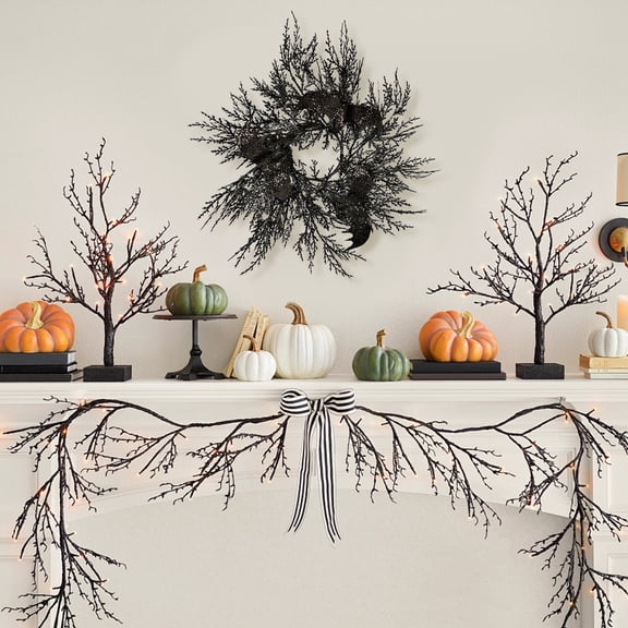 Clearance Sale! Halloween Single Taper Candle Holder, Black Needle-Wrapped Candlestick with Dried Bat Ornament, Gothic Table Centerpiece