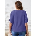thumbnail image 7 of SHOWMALL Women's Plus Tops Boat Neck Batwing Half Sleeve Drop Shoulder Casual Shirts 3X Grey Blue, 7 of 7