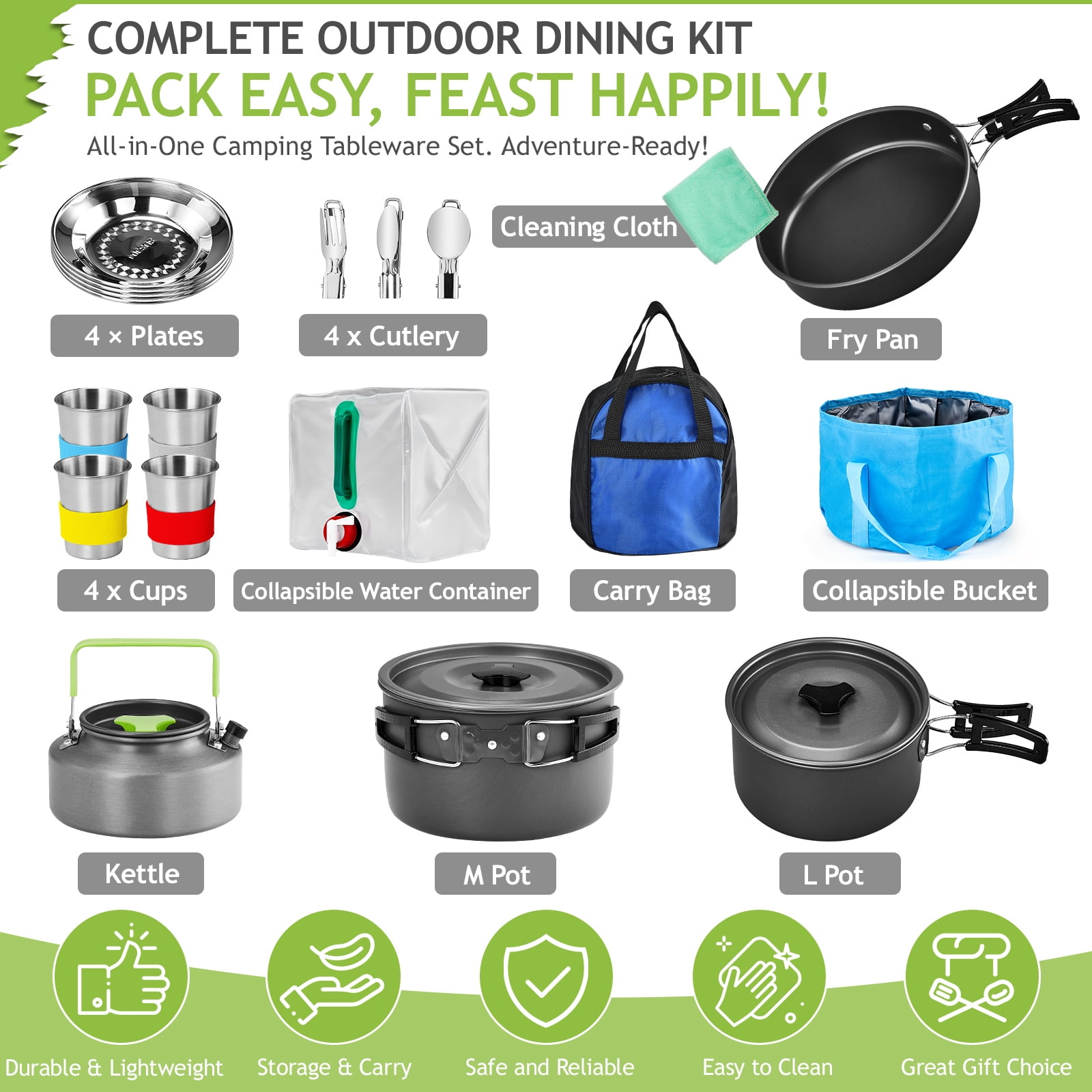 Zimtown 27-Pieces Camping Cookware,Camping Gear Set for 4 People,Lightweight,Compact for Outdoor Backpacking Camping,Outdoor Kitchen, Picnic,Hiking and Fishing
