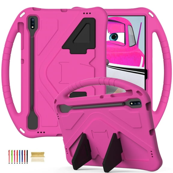 Feishell Kids-Friendly Case for Samsung Galaxy Tab S8 (SM-X800/X806)/Tab S7 FE (SM-T730/T736B/T970)/Tab S7 (SM-T970/T975/T976),with Handle & Kickstand,EVA Foam Anti-Scratch Tablet Case Cover,Rose