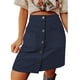 thumbnail image 1 of Falda Botón Delantero Cintura Alta Bolsillos Laterales Color Sólido Fibra De Poliéster Falda Casual Azul L, 1 of 6