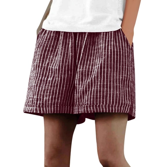SBYOJLPB Women's Stripe Linen Shorts Casual Comfortable Summer Elastic Waist Short Pants
