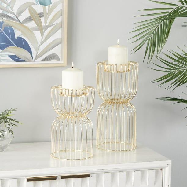 Cosmoliving by Cosmopolitan 2 Candle Gold Metal Pillar Candle Holder