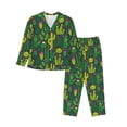 thumbnail image 1 of Fotbe Cactus 1 Conjunto de Pijama de Manga Larga para Mujer con Estampado, Ropa de Dormir de 2 Piezas, Conjunto de Casa Suave y Cómodo con Bolsillos-Small, 1 of 7
