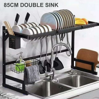Techvida Over Sink Dish Drying Rack, 2-Tier Adjustable Stainless Steel  Storage, with Rod Drainboard and Hanging S Hooks Silver