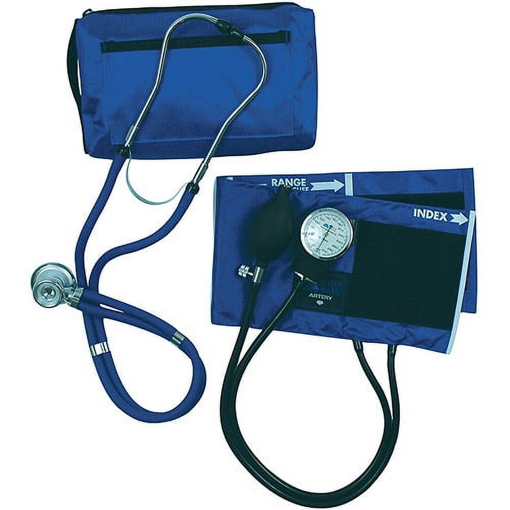MABIS MatchMates Aneroid Sphygmomanometer and 31" Sprague Rappaport Stethoscope Combination Manual Blood Pressure Kit with Calibrated Nylon Cuff and Oversized Carrying Case, Adult Royal Blue