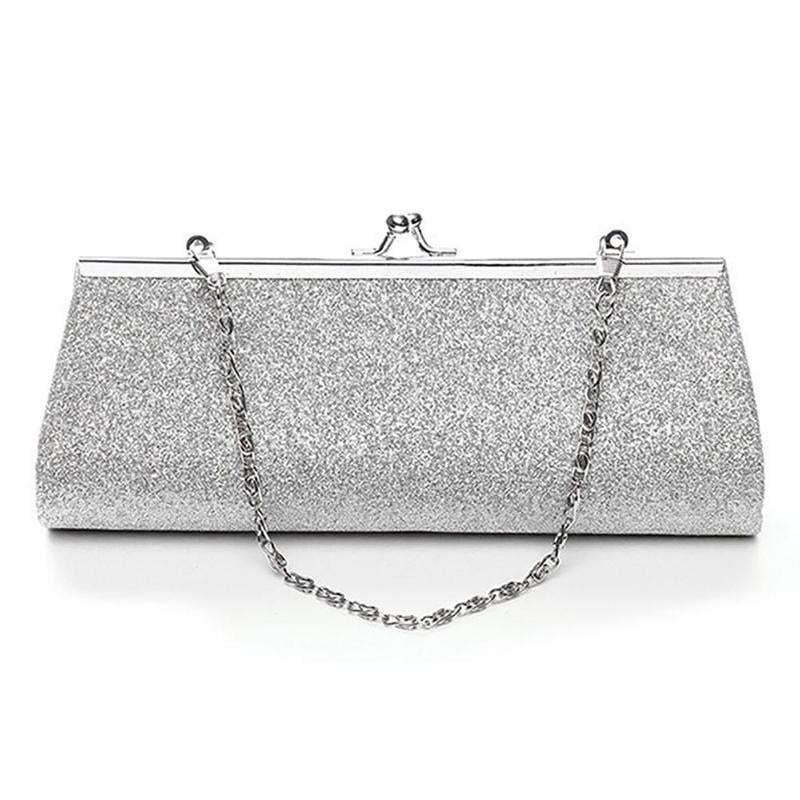 Women's PLEATED SATIN STYLISH CLUTCH PARTY PROM HANDBAG SILVER CHAIN 24 colors 