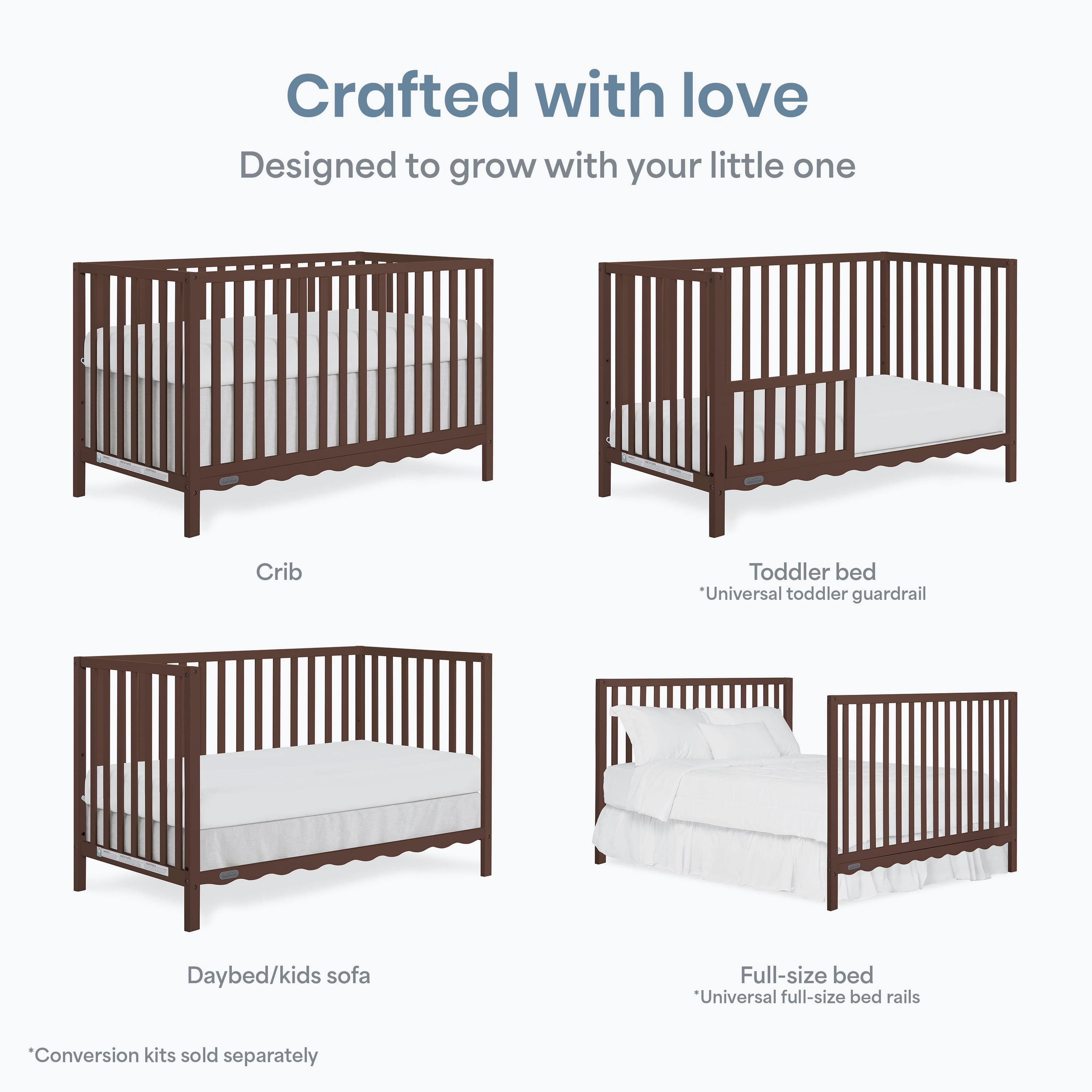 Dream On Me Synergy Wave 5-in-1 Convertible Crib, Walnut