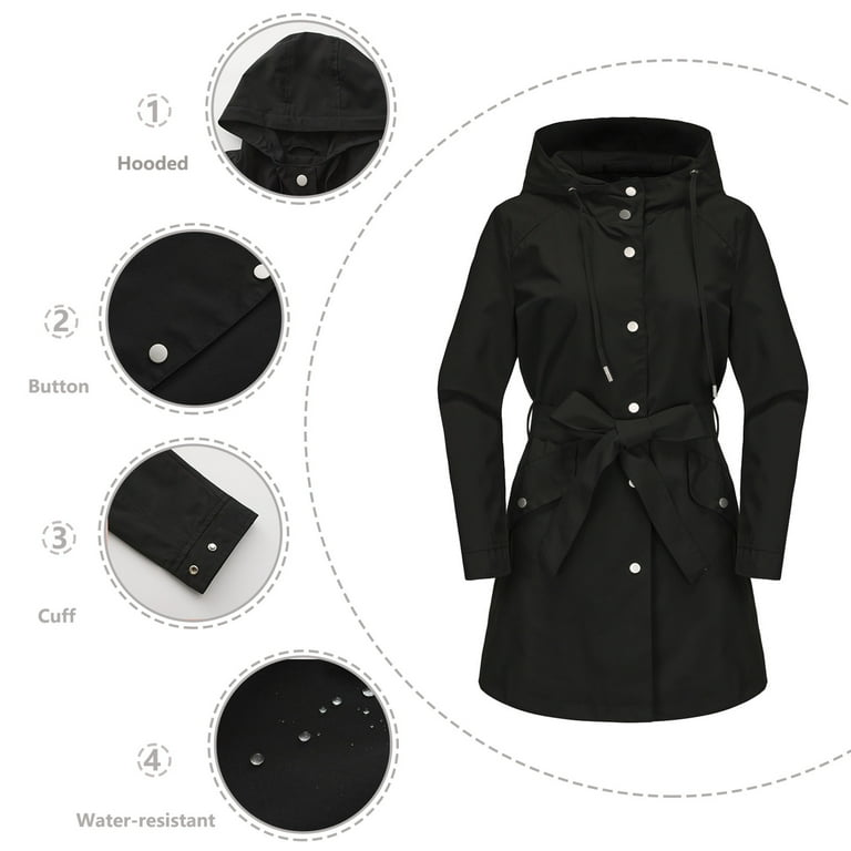 Long Sleeve Hooded Belt Windbreaker Jacket Long Sleeve Hooded Belt Windbreaker Jacket