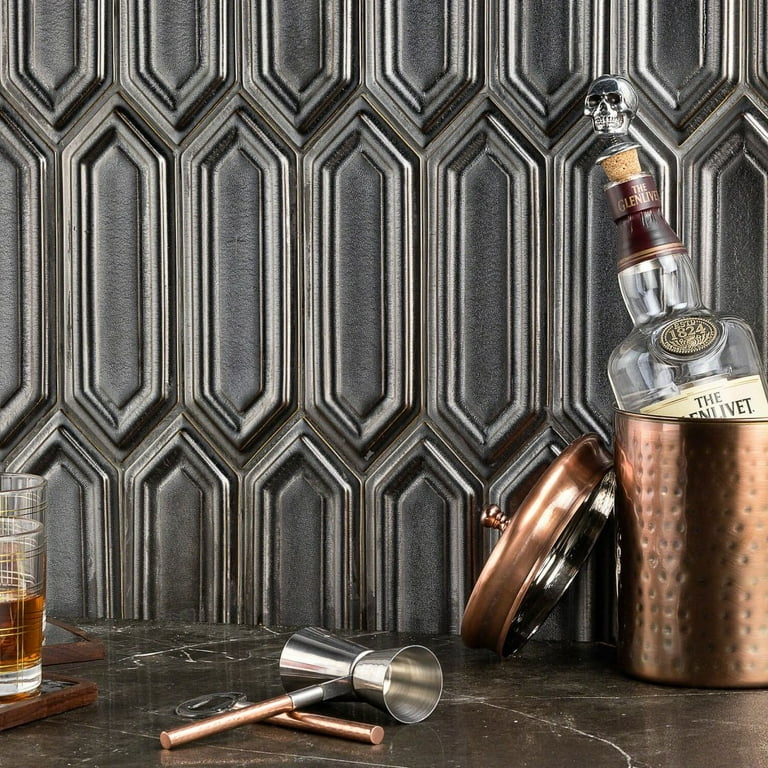 Divine Gunmetal Hexagon 9.5 in. x 15.5 in. Glazed Ceramic Mosaic Tile (1.02 sq. ft. / Sheet) Divine Gunmetal Hexagon 9.5 in. x 15.5 in. Glazed Ceramic Mosaic Tile (1.02 sq. ft. / Sheet)
