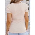 thumbnail image 4 of Asyoly Womens Tops Strappy Hollow-Out Neck Rib Knit T Shirt Casual V Neck Solid Short Sleeve Tees Tops for Daily, 4 of 6