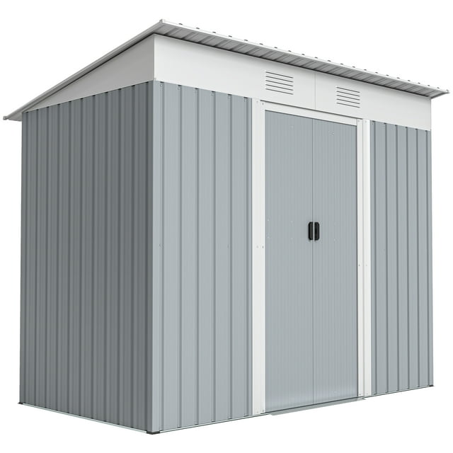 Outsunny 7' x 4' Metal Outdoor Storage Shed w/ Sliding Doors Grey