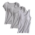 thumbnail image 2 of Busydd 3PC Womens Tops Bulit in Bra No Underwire Casual Summer Short Sleeve and Sleeveless Pajama Tops Set Solid Color Round Neck Cotton Undershirts for Women, 2 of 3