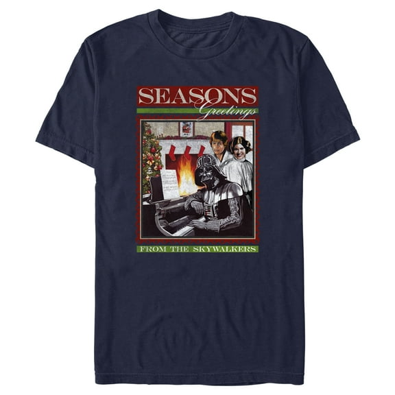 Men's Star Wars Seasons Greetings from the Skywalkers Graphic Tee Navy Blue Large