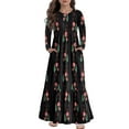thumbnail image 2 of Drmagiyhm Black Long Dress Girl Size 10-12 Autumn Crew Neck Tiered Dresses Long Sleeve Boho Floral Print Holiday a Line Dresses with Pockets 12-14 Years, 2 of 5