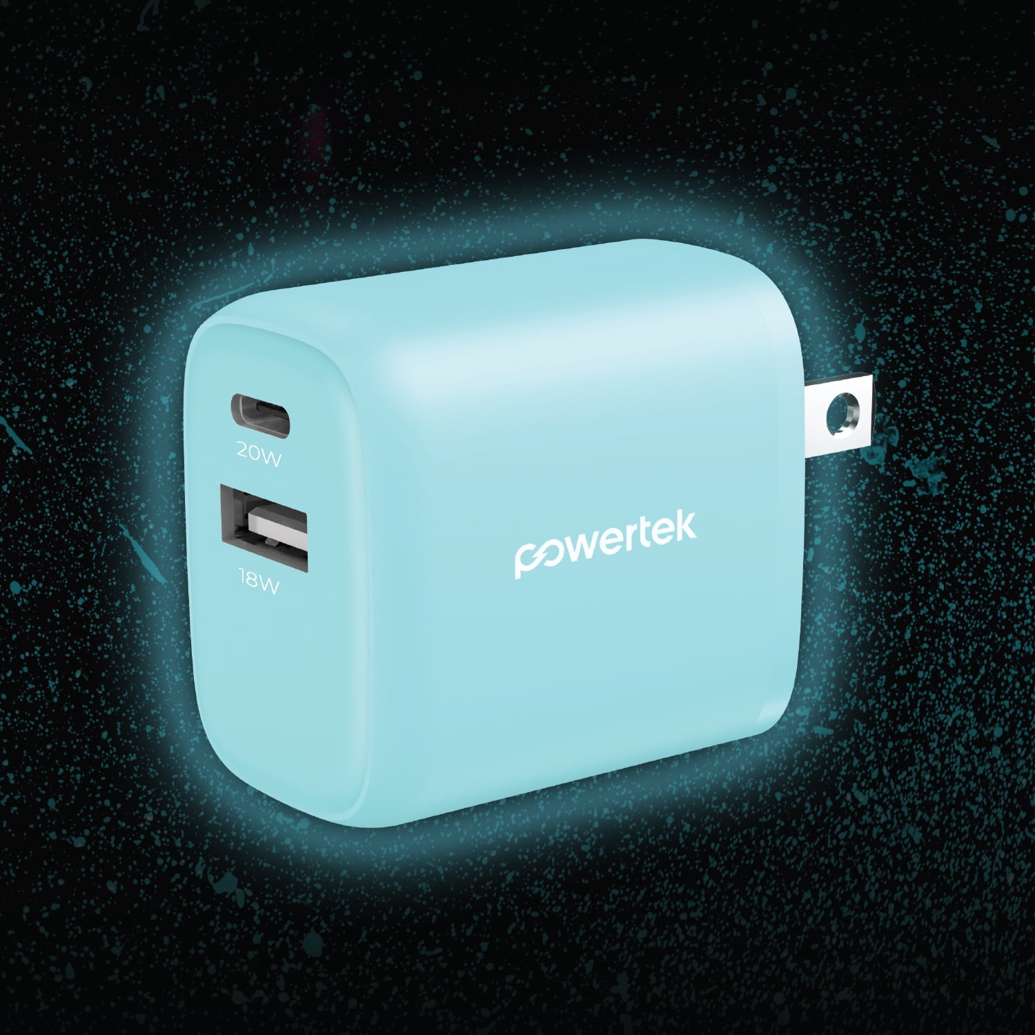 Liquipel Powertek Glow in the Dark 20W Combo Wall Charger - Blue