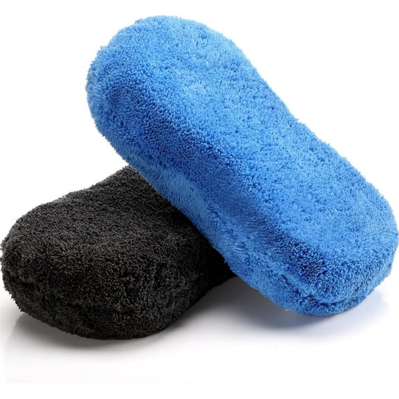 Tutuviw 2Pcs Large Microfiber Car Wash Sponge Soft Coral Fleece Car Cleaning Sponge Double Sided Dirt Washing Foam Cleaning Tool(Black Blue)