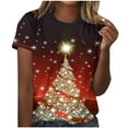 thumbnail image 3 of Babysbule Hauts en Liquidation pour Femmes Mode T-shirt à Manches Courtes Imprimé Arbre de Noël Graphique Original, 3 of 4