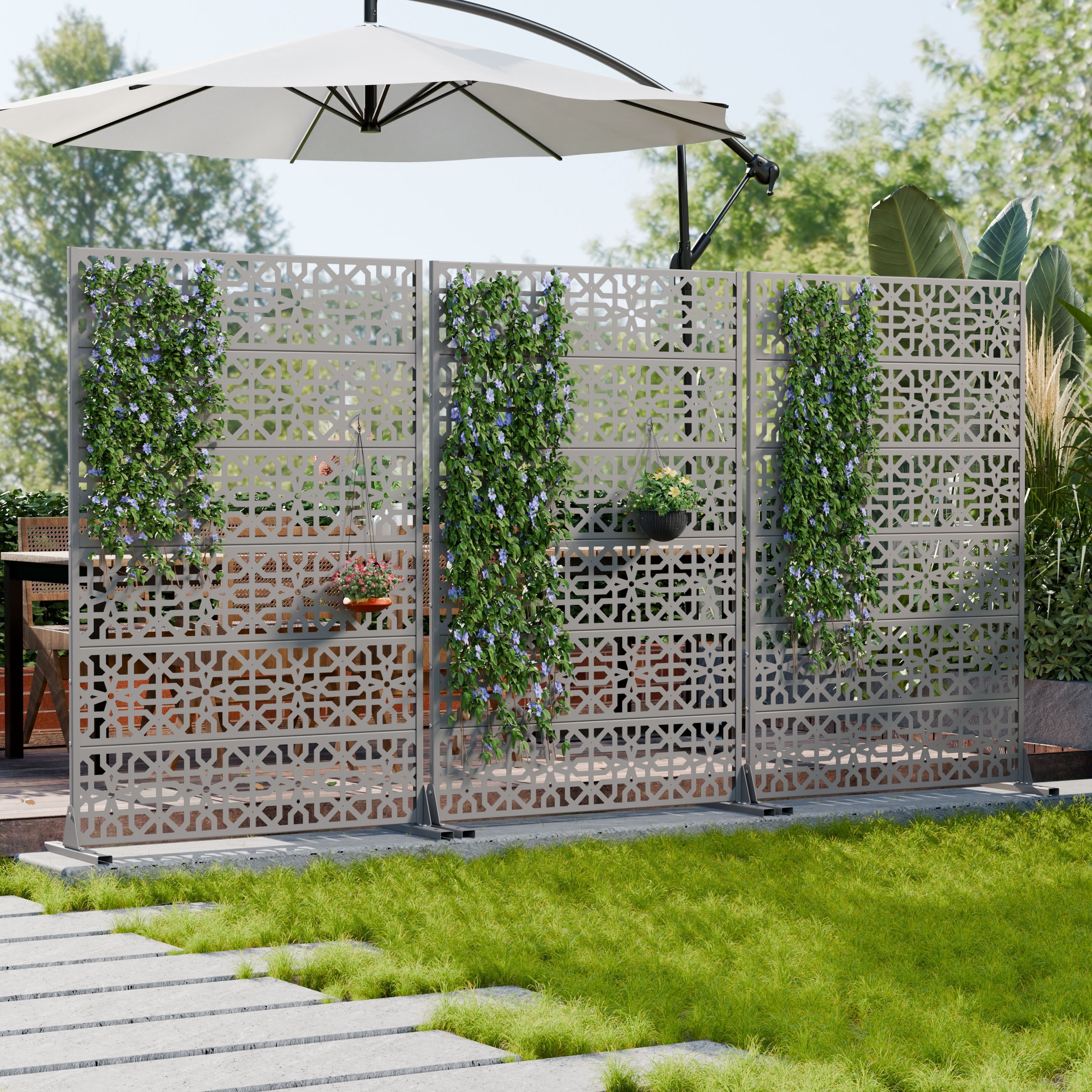 MAYEERTY 6 Panels Outdoor Privacy Screen, Metal Decorative Privacy Fence, Privacy Panel for Patio, Balcony, Backyard, Garden