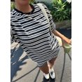 thumbnail image 6 of Womens Geometric Stripe Short Sleeve T-Shirt and Shorts Loungewear Set Black L, 6 of 8
