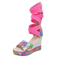 thumbnail image 5 of Knee High Strappy Wedge Sandal for Women with Back Zipper Open Toe Elastic Strap Platform Heels Walking Shoes Pink Size 8.5, 5 of 6