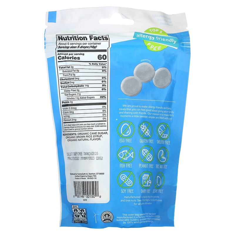 YumEarth, Organic Hard Candies, Peppermint, 3.3 oz Pack of 4