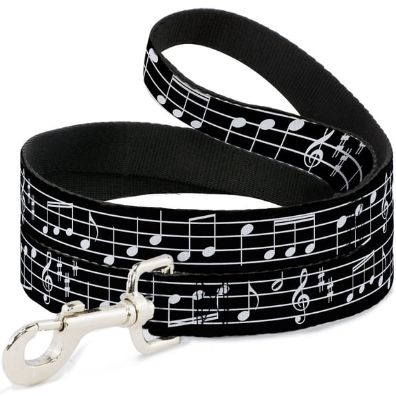 Buckle-Down Pet Leash, Dog Leash, Music Notes Black White, 4 Feet Long 1.0 Inch Wide