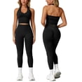 thumbnail image 2 of IDOPIP 2 Piece Workout Sets for Women Seamless Halter V-Neck Tank Top Scrunch Butt Lifting High Waist Leggings Gym Sets Active Wear Sports Outfit M Black, 2 of 7