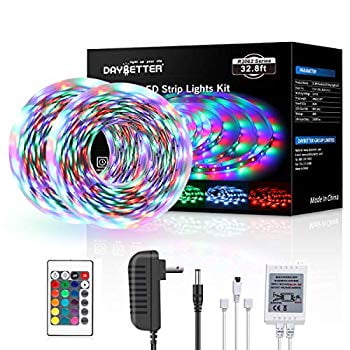 Led Strip Lights 32.8ft 10m with 24 Keys IR Remote and 12V Power Supply Flexible Color Changing RGB 600 LEDs...
