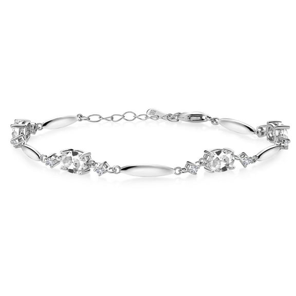 Gem Stone King 925 Sterling Silver White Created Sapphire Tennis Bracelet for Women | 4.32 Cttw | Gemstone September Birthstone | Oval 7X5MM | 6 inch   1 inch Extender