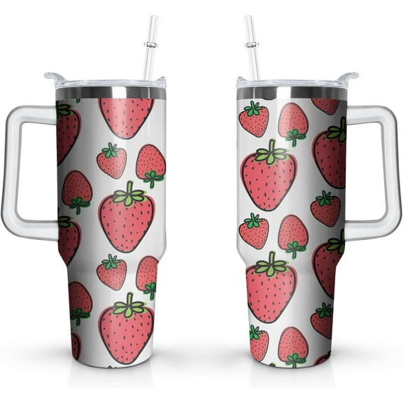 Strawberry Tumbler, Strawberry Cups/Mug, Strawberry Water Bottle, Strawberry Themed Gifts, Strawberry Stuff, Strawberry Gifts for Women, 40oz Insulated Skinny Tumbler with Lid and Straw