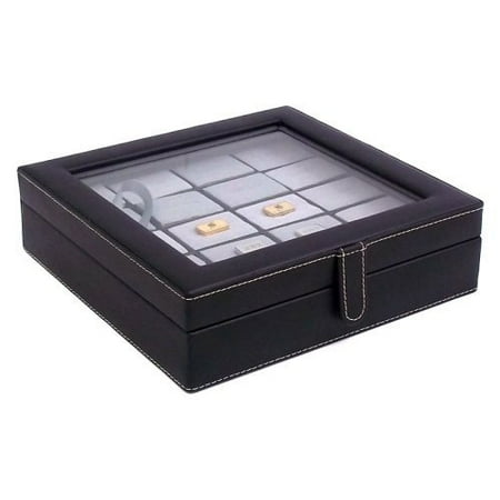 20-Pocket Leather Cufflink Case - Black Leather - 8.75W x 2.25H in.