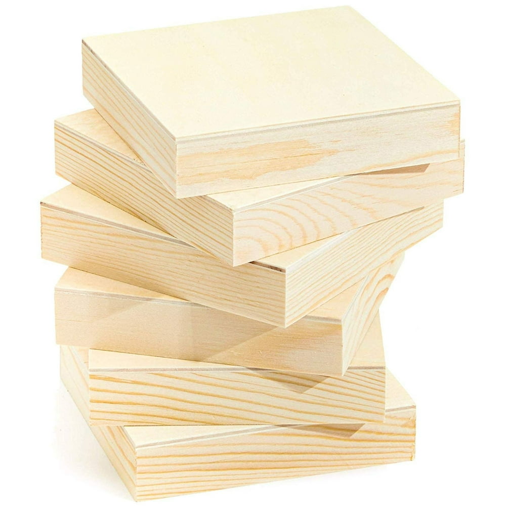 6 Pack 4" Unfinished Square Wood Paint Pouring Panel Boards, Wood Art