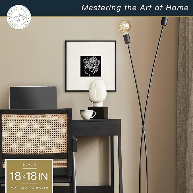 MCS Master & Co. Foundry Metal 18x18 Square Picture Frame, Display Pictures 8x8 With Mat or 18x18 Without Mat, Wall Hanging Frame for Photos & Posters, Black (1-Pack)