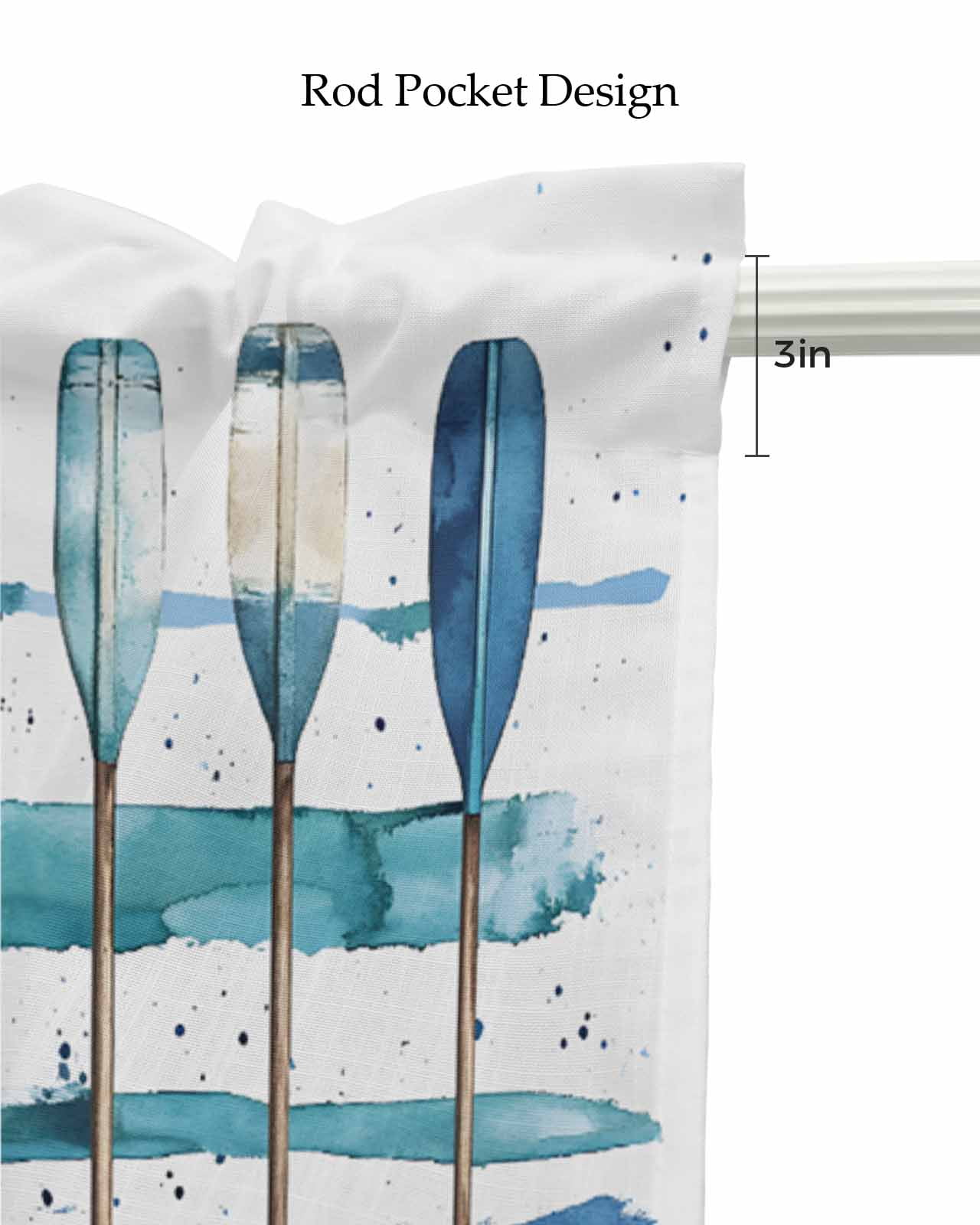 Lake Paddles Kitchen Valances for Windows Farmhouse Linen Window Valance Curtain for Living Room Window Treatment Summer Watercolor Teal Blue Striped Valance Rod Pocket Topper Drape, 54 x 18 Inch