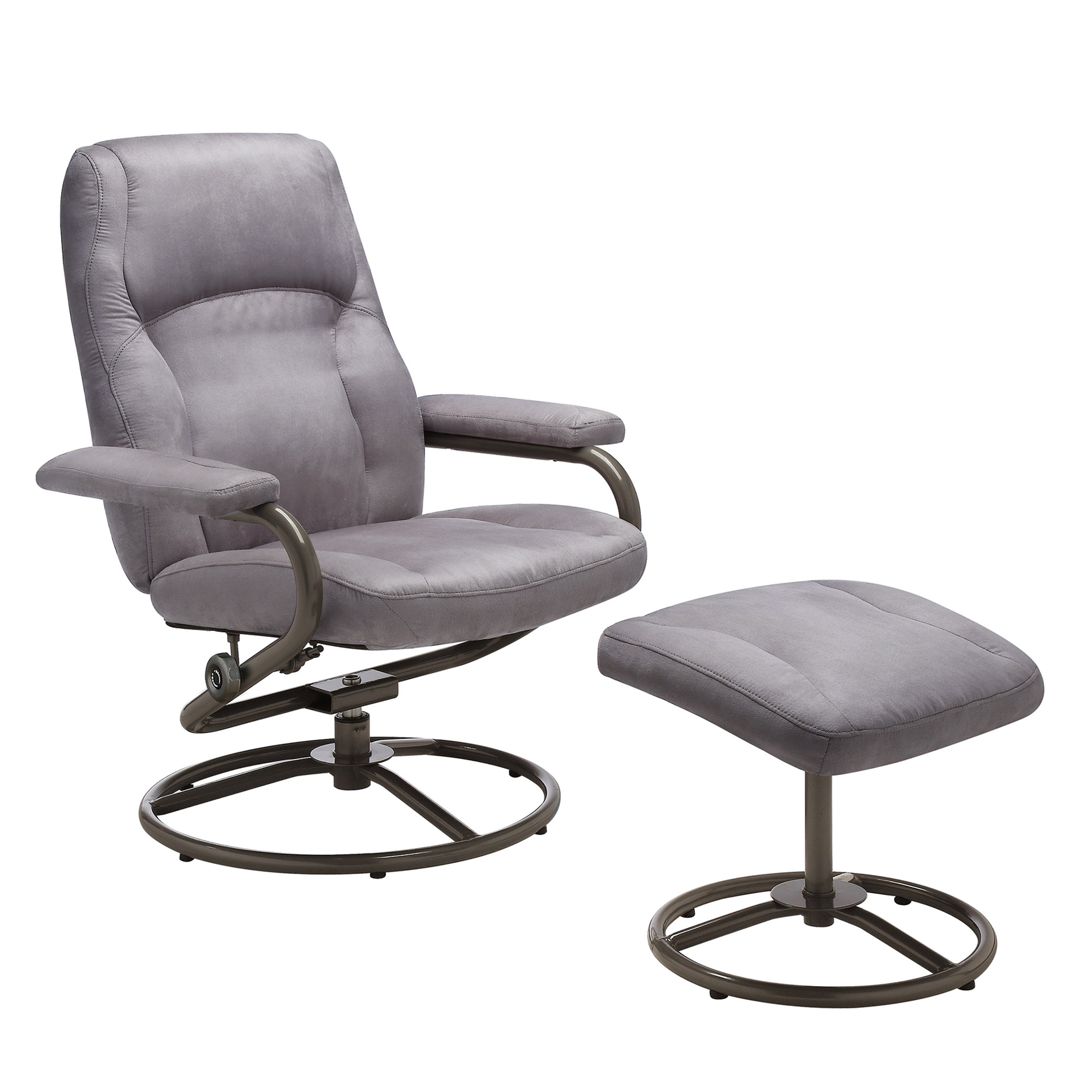 Mainstays Plush Pillowed Recliner Swivel Chair and Ottoman Set, in Gray - image 3 of 4