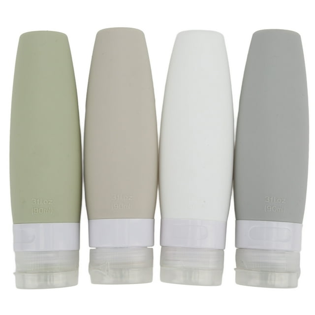 Botella de viaje de silicona de 4 piezas, diseño de apertura grande, a prueba de fugas, 90 ml, 4 colores, juego de contenedores de viaje exprimibles para viajar