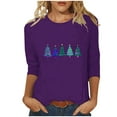 thumbnail image 2 of Fznquz Casual Tops for Women Casual Fall Purple 3/4 Sleeve T Shirts 2025 Christmas Crewneck Winter Clothing,M, 2 of 5