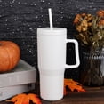 thumbnail image 6 of Way to Celebrate Halloween 30 oz Plastic Double Wall Insulated Embossed Ghost Tumbler with Straw and Handle, White, 6 of 6