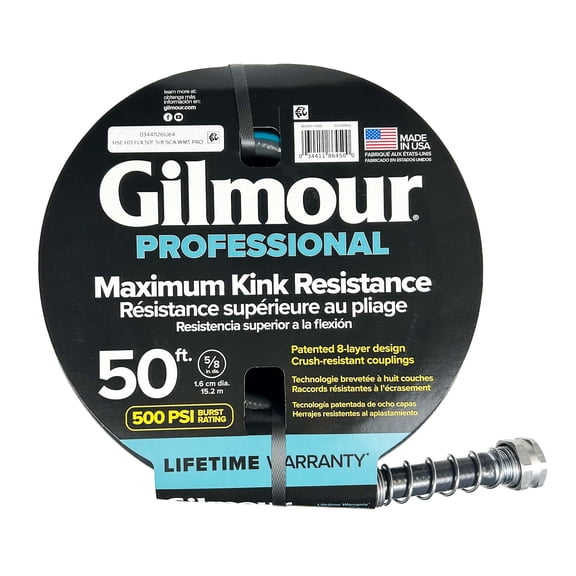 Gilmour Flexogen 50ft Heavy Duty Garden Hose, 5/8" All-Weather Water Hose with Crush-Resistant Aluminum Fittings, 500 PSI Burst Strength, Kink & Leak Resistant, Yellow