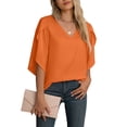 thumbnail image 2 of Asklazy Women's Fall Casual 3/4 Ruffled Sleeve Chiffon Blouse Tops for Women,US Size,XL,Orange, 2 of 7