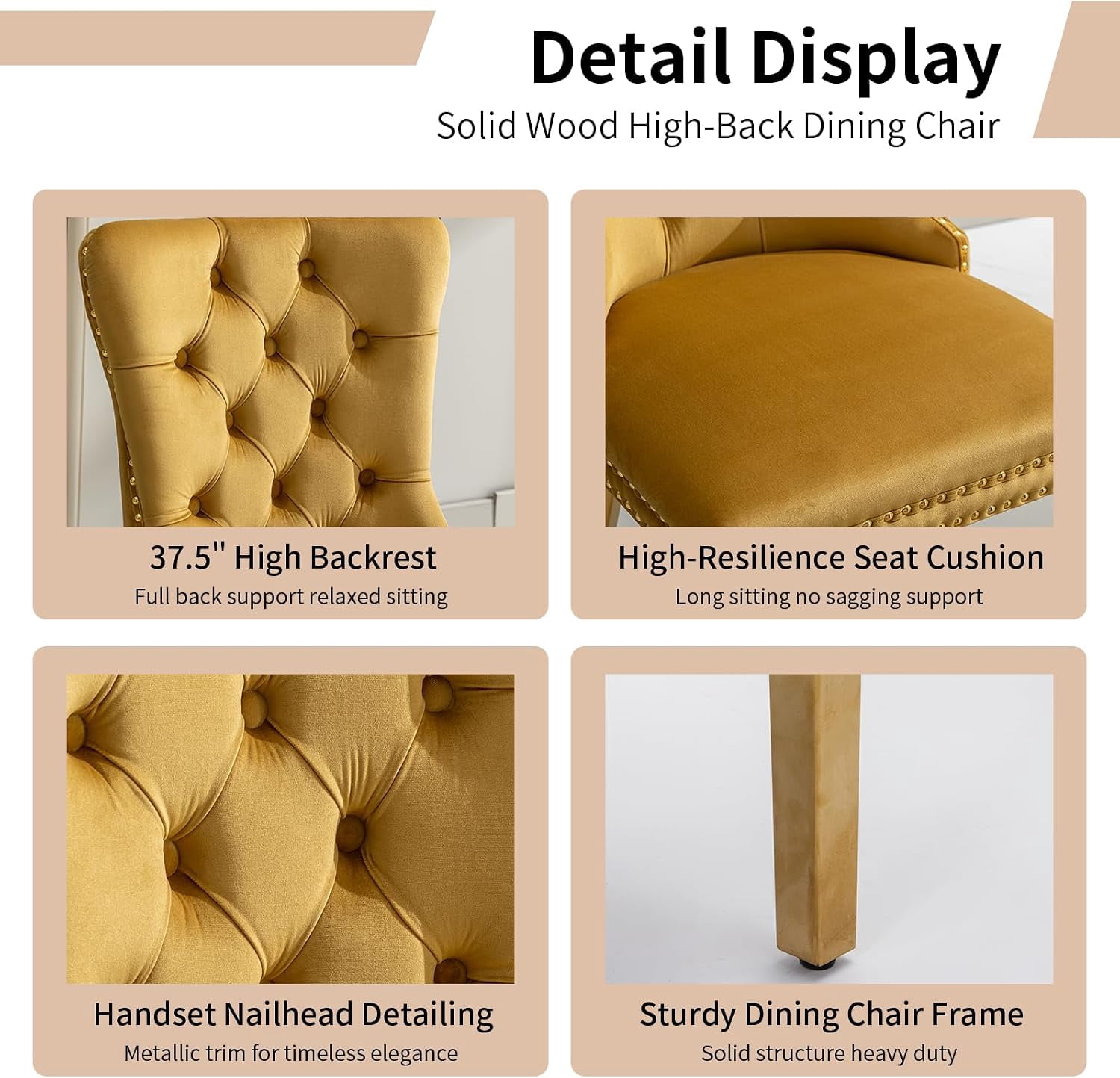 Collection Tufted Velvet Dining Chair, Nailhead Trim, Solid Wood Legs, Set of 2