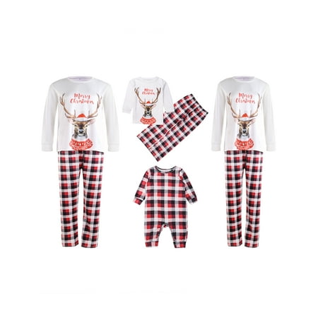 

Nokpsedcb 2PCS Adult Men Women Kids Baby Boys Girls Christmas Parent-child Pajamas Cartoon Letter Print Long Sleeve Round Neck Pullover Plaid Trousers Jumpsuit White Women M