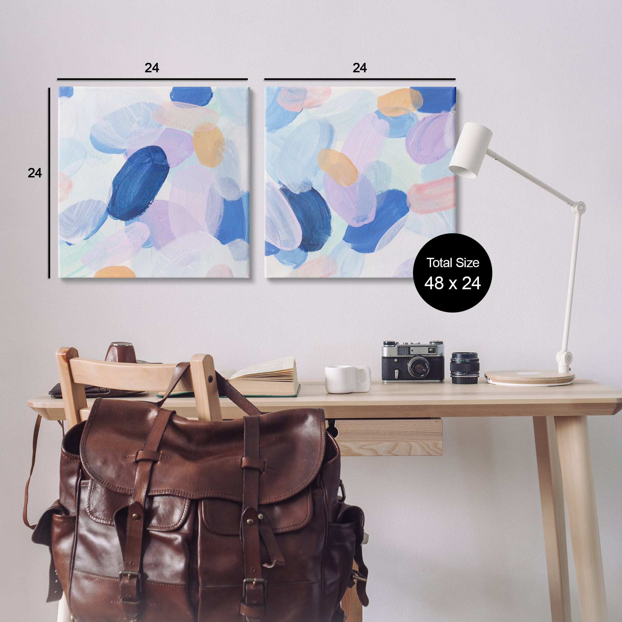Stupell Industries Oval Lavender Blue Abstract Abstract Painting Wrapped Canvas Art Print Wall Art, 24 x 24, Set of 2