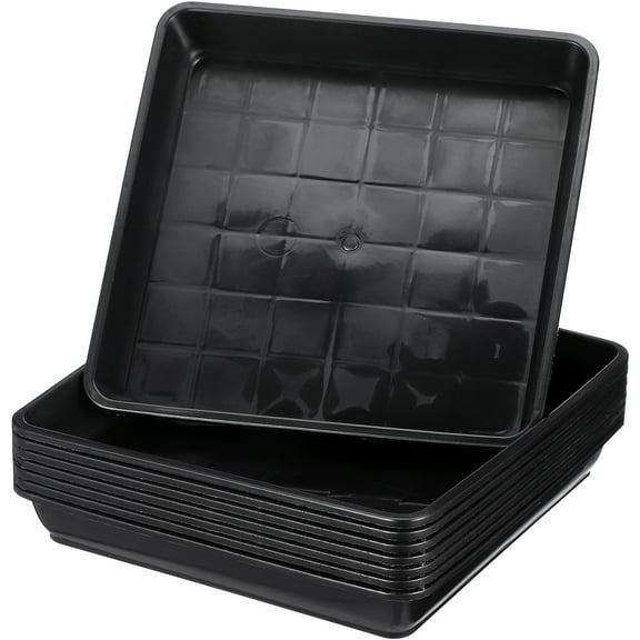 MRLESS Set of 8 Black Plastic Plant Saucers, Square Terracotta Style Trays for Indoor and Outdoor Plants