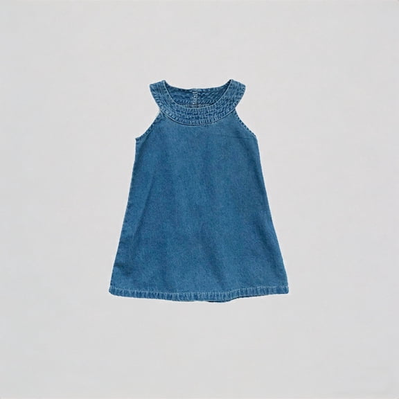 REDARER Toddler Girls' Denim Halter Dress, Ruffled Neck Sleeveless Casual Cowboy Dress, Summer Party Princess Dress for Kids,5-6 Years