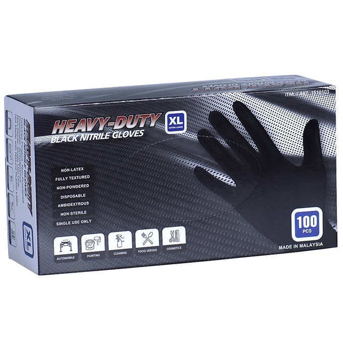 HeavyDuty Black Nitrile Gloves, XLarge, 100 ct