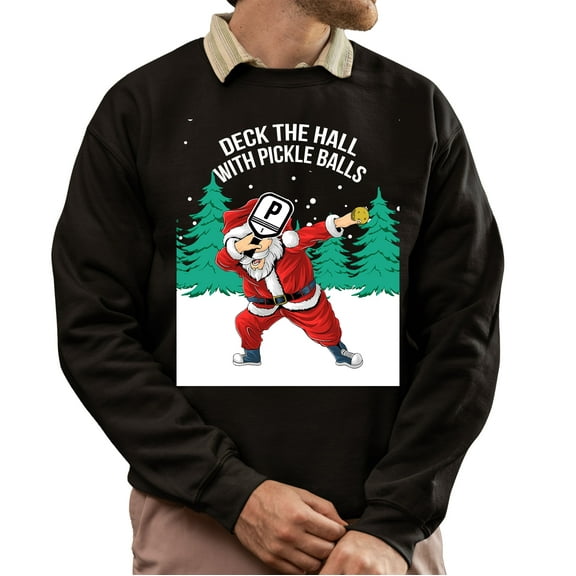 Christmas Sweatshirt, Deck the Hall with Pickle Balls Christmas Sweatshirt, Funny Santa Pickleball Sweater, Ugly Holiday Sweater for Pickleball Players, Holiday Pickleball Gift